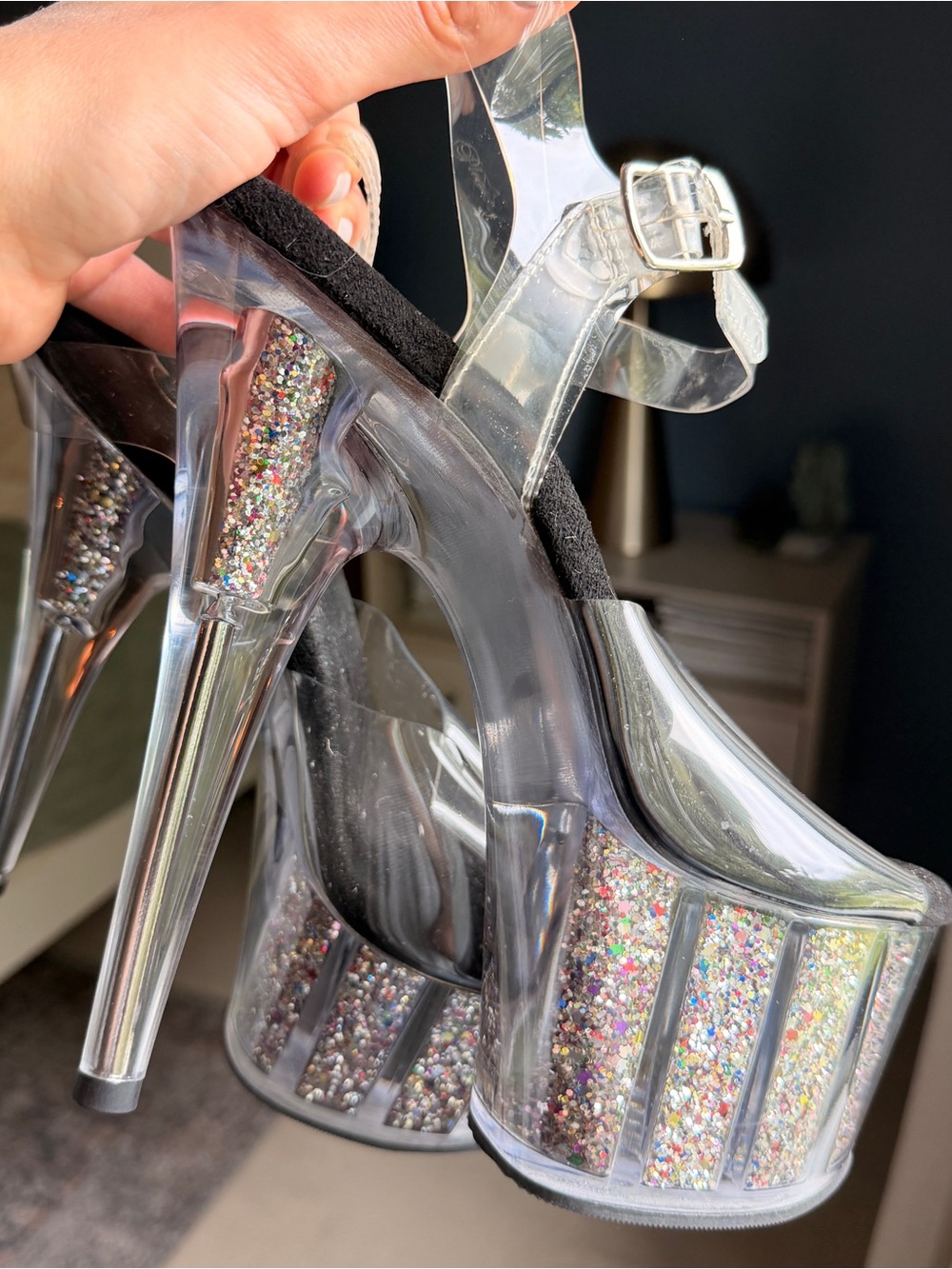 Pleaser 7” Rainbow Glitter Platform Heels